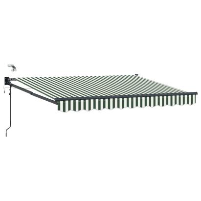 Marchiză retractabilă electrică verde/alb 3,5x2,5 m cu LED și senzor meteo