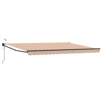 Marchiză electrică retractabilă cu LED și senzor vânt 4,5x3 m, albastru-portocaliu