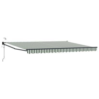 Marchiză retractabilă electrică verde și alb 4,5 x 3 m cu LED și senzor