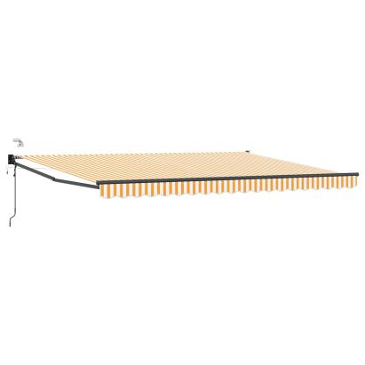 Marchiză retractabilă electrică 5x3 m, LED și senzor vânt, portocaliu/alb
