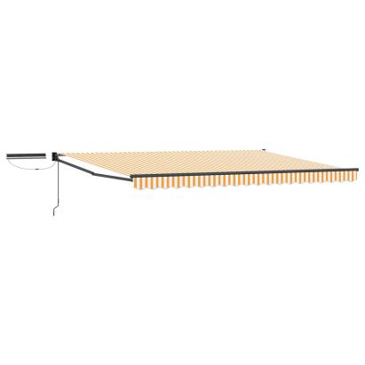 Marchiză electrică retractabilă 5x3 m cu panou solar, portocaliu/alb