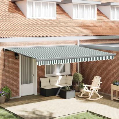 Cortina Retractabilă Verde și alb 4 × 3 m Pânză și Aluminiu GartenMobel Dekor
