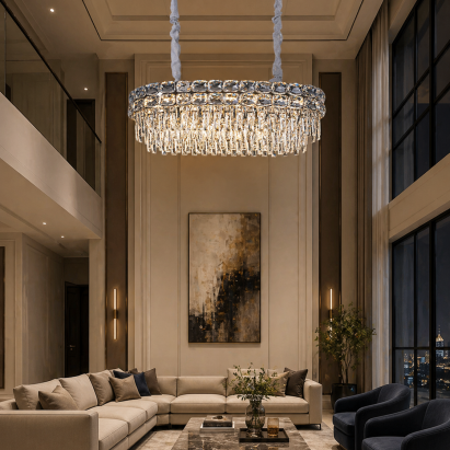 Candelabru din cristal LUCENT Regalis, 28xE14, auriu, 85x35 cm, reglabil