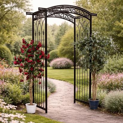 Pergola metalica pentru gradina, suport plante cataratoare, 105x46x215 cm, neagra