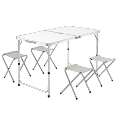 Set masă pliabilă cu 4 scaune, reglabilă, tip valiză, gri, 120x60 cm