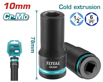 Cheie tubulara de impact TOTAL 10x78 mm, adanca, prindere 1/2 inch