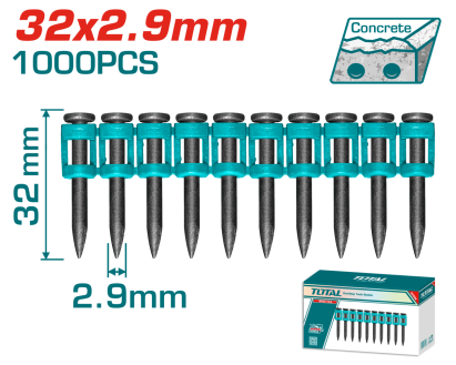 Cuie pentru pistol TOTAL 32x2.9 mm pentru beton, 1000 buc