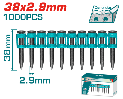 Cuie pentru pistol TOTAL 38x2.9 mm, 1000 buc, pentru beton