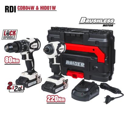 Set bormasina si surubelnita cu impact brushless Raider Industrial 2x2Ah