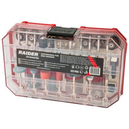 Set 227 accesorii pentru mini polizor drept, în cutie practică Raider