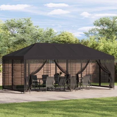 Pavilion cu panouri laterale 6 x 3 m Antracit Poliester și oțel GartenMobel Dekor