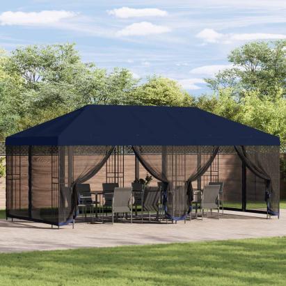 Pavilion cu panouri laterale 6 x 3 m albastru Poliester și oțel GartenMobel Dekor