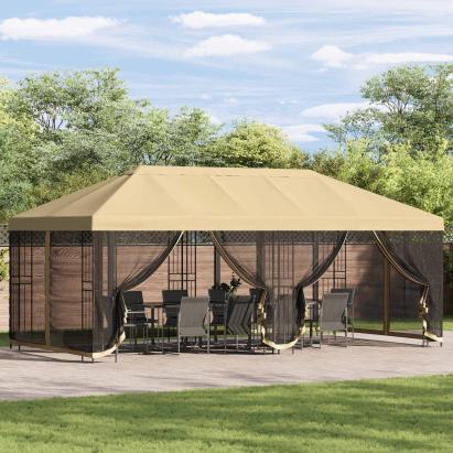 Pavilion cu panouri laterale 6 x 3 m Crem Poliester și oțel 190 GartenMobel Dekor