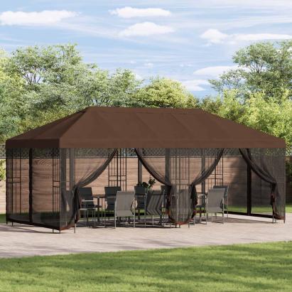 Pavilion cu panouri laterale 6 x 3 m Maro Poliester și oțel 190 GartenMobel Dekor