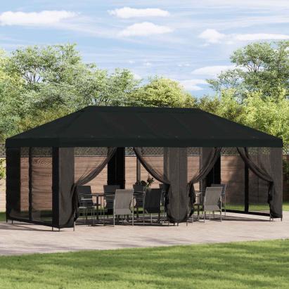 Foișor pentru Grădină 6 x 3 m Negru Poliester și oțel 190 GartenMobel Dekor
