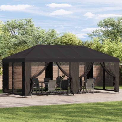 Pavilion cu panouri laterale 6 x 3 m Antracit Poliester și oțel GartenMobel Dekor