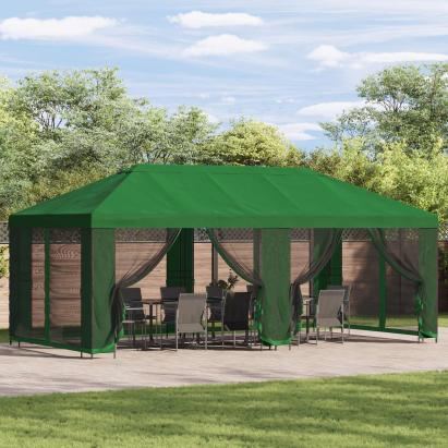 Pavilion cu panouri laterale 6 x 3 m Verde Poliester și oțel GartenMobel Dekor
