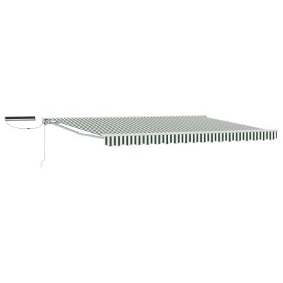 Marchiză retractabilă electrică verde-alb 5x3 m, semi-casetată