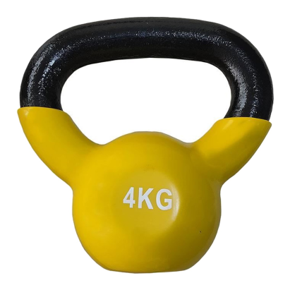 Kettlebell din otel 4 kg pentru forta si antrenamente functionale, negru-galben
