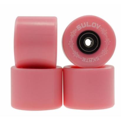 Roti skateboard roz 60x45 mm cu rulmenti ABEC 7, set 4 buc