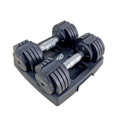 Set gantere reglabile DHS 2 x 7 kg din otel, negre, cu suport inclus