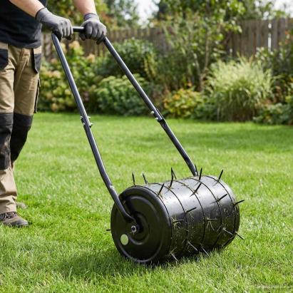 Rola de gazon cu prinderi pentru aerator Negru 110 x 52 cm Fier GartenMobel Dekor