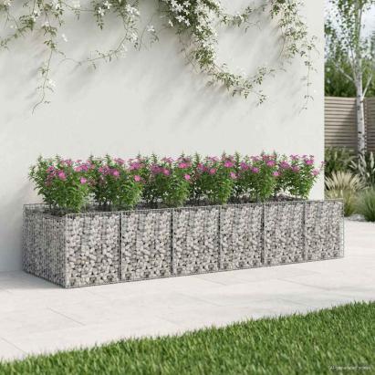 Pat ridicat din gabion 2 pcs Argintiu GartenMobel Dekor