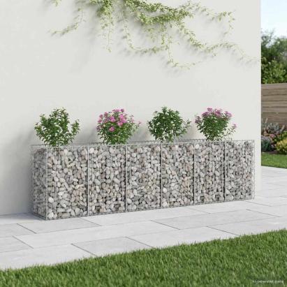 Pat ridicat din gabion 2 pcs Argintiu GartenMobel Dekor