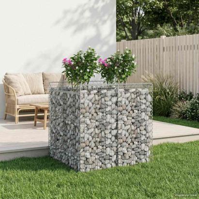 Pat ridicat din gabion 2 pcs Argintiu GartenMobel Dekor
