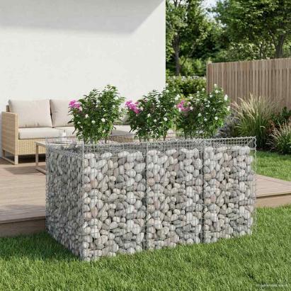 Pat ridicat din gabion 2 pcs Argintiu GartenMobel Dekor