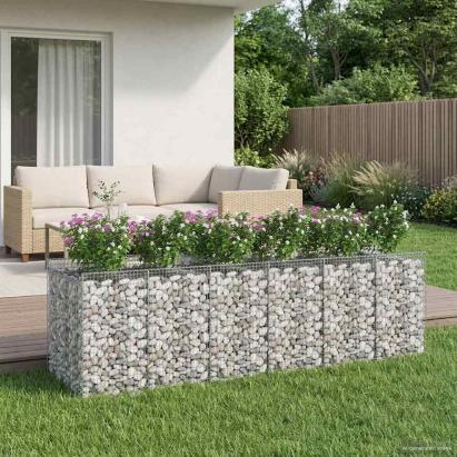 Pat ridicat din gabion 3 pcs Argintiu GartenMobel Dekor