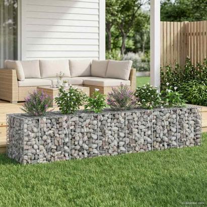 Pat ridicat din gabion 2 pcs Argintiu 260 x 60 x 55 cm GartenMobel Dekor
