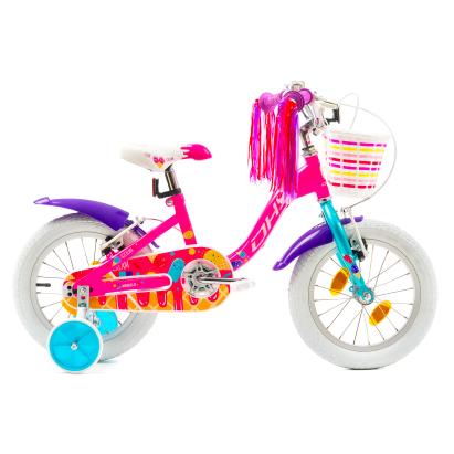 Bicicletă pentru copii DHS Icecream 16 inch, roz, cu roți ajutătoare și coș