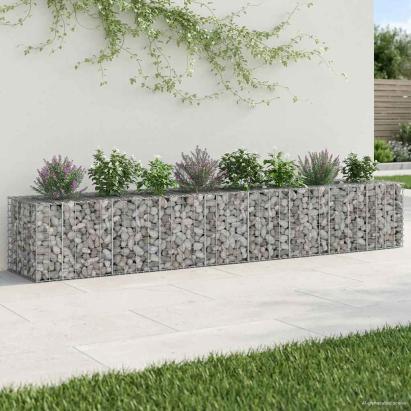 Pat ridicat din gabion 2 pcs Argintiu 340 x 60 x 55 cm GartenMobel Dekor