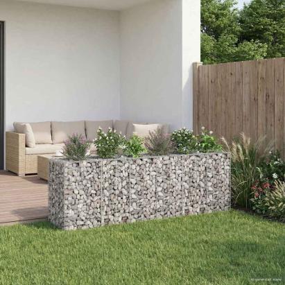 Pat ridicat din gabion 2 pcs Argintiu 250 x 50 x 80 cm GartenMobel Dekor
