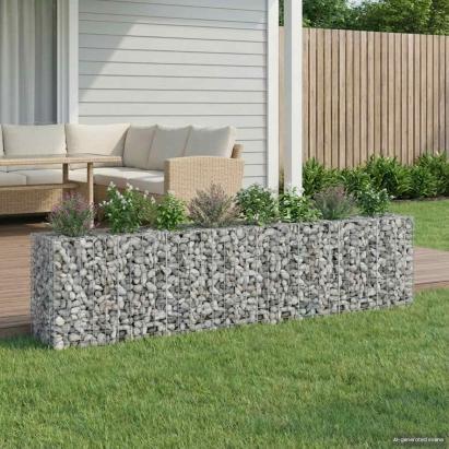 Pat ridicat din gabion 2 pcs Argintiu 330 x 50 x 80 cm GartenMobel Dekor