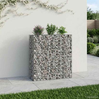 Pat ridicat din gabion 2 pcs Argintiu 130 x 50 x 150 cm GartenMobel Dekor
