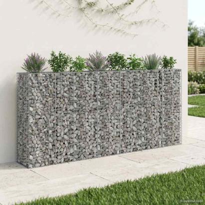 Pat ridicat din gabion 4 pcs Argintiu 330 x 50 x 150 cm GartenMobel Dekor