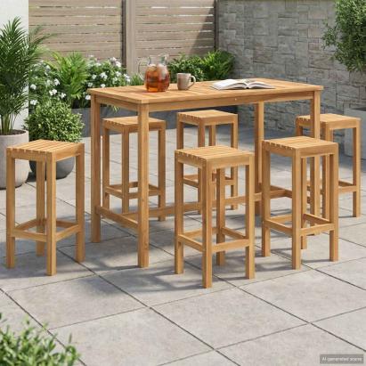 Set de bar pentru exterior 7 pcs Netratat Lemn solid de tec GartenMobel Dekor