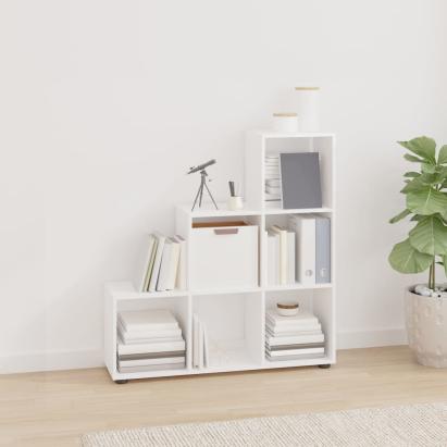 Bibliotecă în trepte, alb extralucios, 107 cm, lemn compozit GartenMobel Dekor