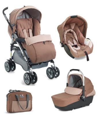 Carucior 3 in 1 Plebani D1 Trio cu landou si scaun auto, maro