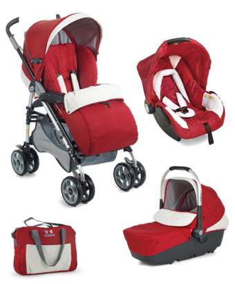 Carucior 3 in 1 Plebani D1 Trio rosu cu landou si scaun auto