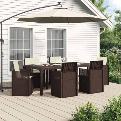 Set de masă pentru grădină cu pernă 7 pcs Maro și Crem PP GartenMobel Dekor