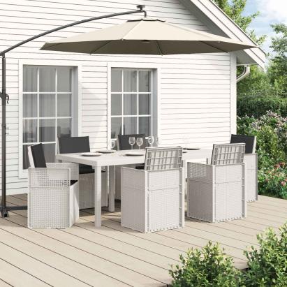 Set de masă pentru grădină cu pernă 7 pcs Alb și antracit PP GartenMobel Dekor