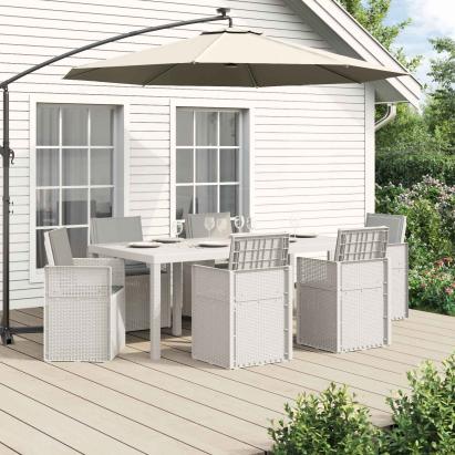 Set de masă pentru grădină cu pernă 7 pcs Alb și gri deschis PP GartenMobel Dekor