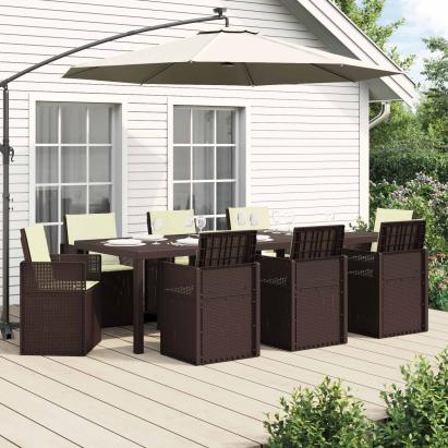 Set de masă pentru grădină cu pernă 9 pcs Maro și Crem PP GartenMobel Dekor