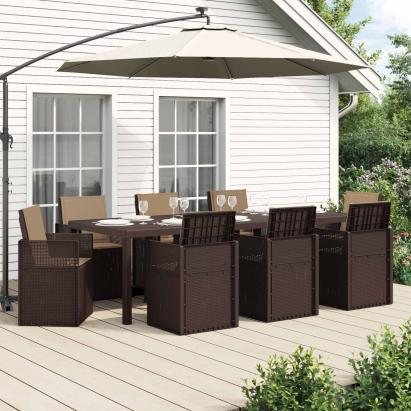Set de masă pentru grădină cu pernă 9 pcs Maro și taupe PP GartenMobel Dekor