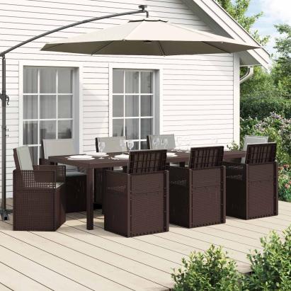 Set de masă pentru grădină 9 pcs Maro și gri deschis PP GartenMobel Dekor