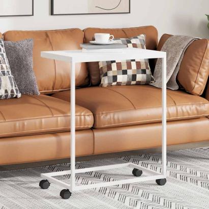 Măsuță laterală cu roți, alb, 55x35x70 cm, lemn prelucrat GartenMobel Dekor