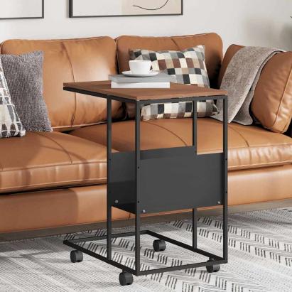 Masă laterală cu roți, negru, 55x36x63,5 cm, lemn prelucrat GartenMobel Dekor